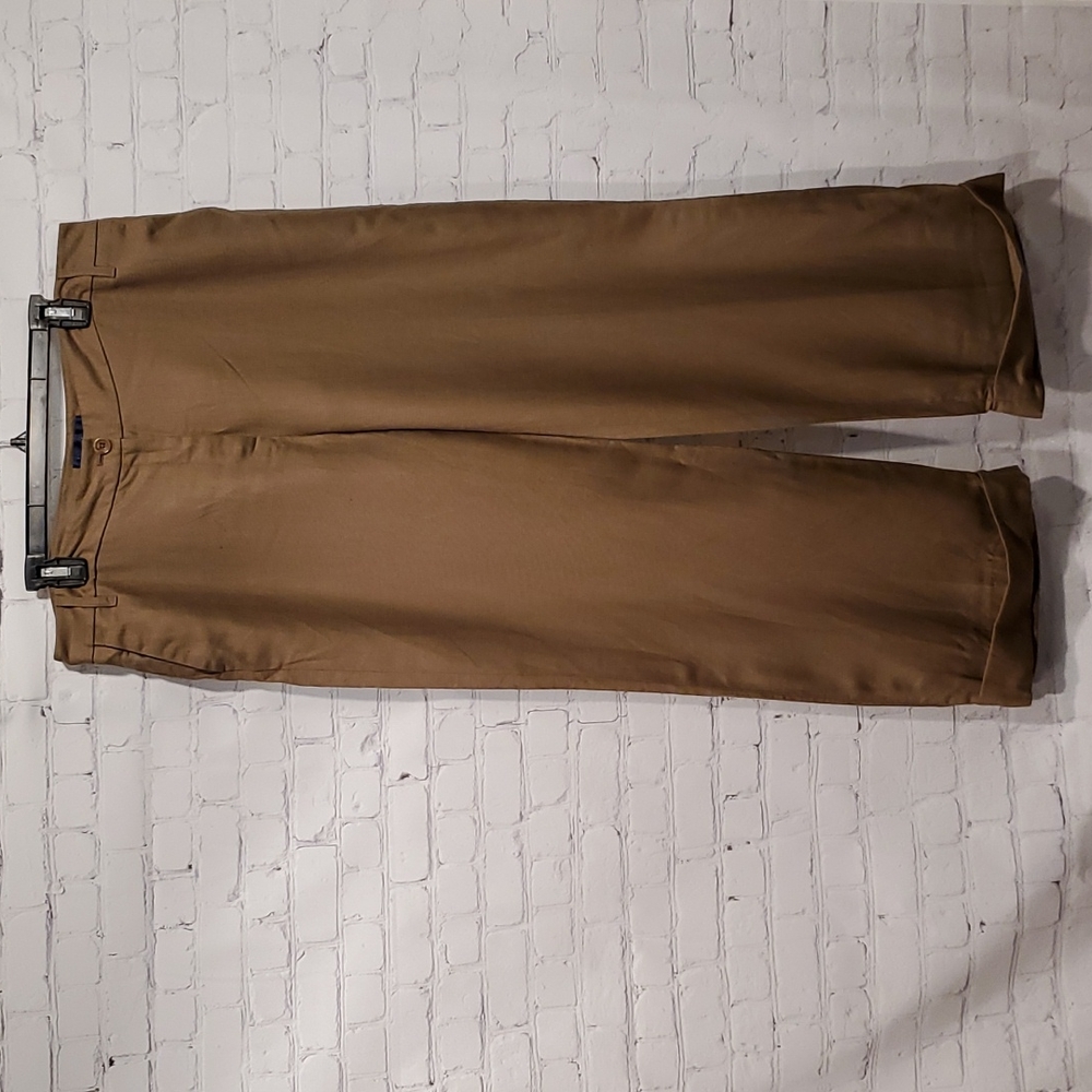 Boden plus size brown wide leg cuffed trouser in wool and linen